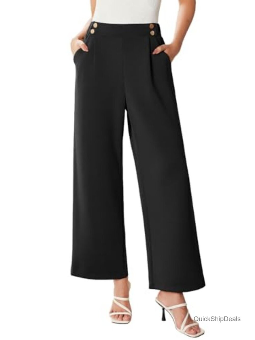 Women's High Waisted Wide Leg Work Pants w/ Pockets